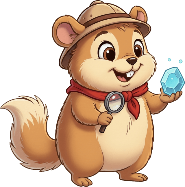 Gundi the explorer squirrel mascot